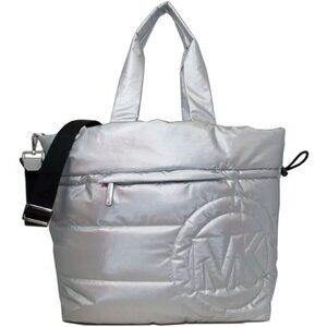 S Michael Kors Rae Silver Nylon Extra Large Tote Purse 35H1S5RT3I Bag NWT $368